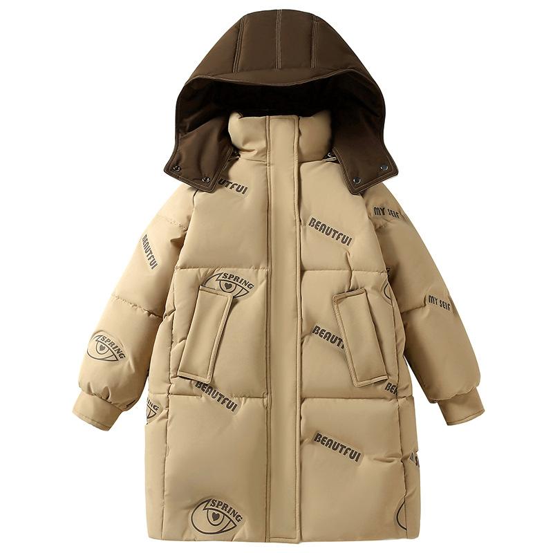 Dívčí zimní péřový kabát, silný a dlouhý, udrží děti v teple.