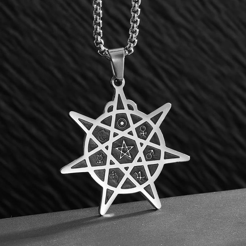 Stainless Steel Witchy Pentagram Moon Celtic Knot Pendant Necklace for Men Women Fashion Lucky Amulet Jewelry