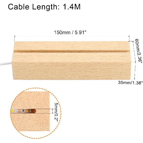 PATIKIL Wooden LED Light Base Stand, Rectangle Wooden 4.65" x 0.2" Warm White Lights Display Pedestals for Acrylic Nightlight Crystal Art, Wood Color