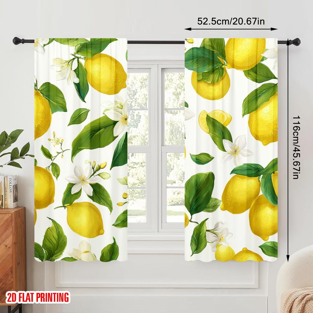 2pcs,2D Plane Printing Contemporary Curtains Lemon Blossom Delight Versatile Durable Polyester (without Rod) All Seasons Ldeal