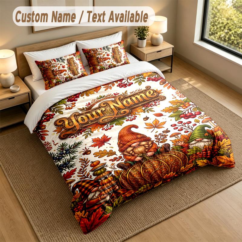 Autumn Harvest Theme Personalized 3Pcs Bedding Set Custom Text & Name 1 Sheet 2 Pillowcases Household Bedding 1pc
