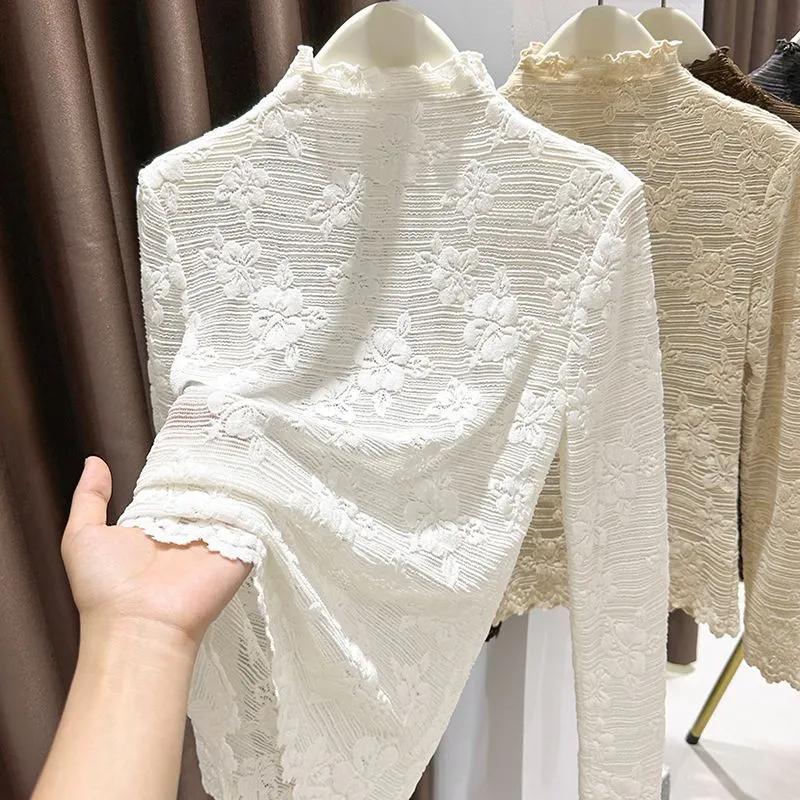 Swetry Topy Damskie Długi Rękaw Jesień Zima Wyściełana Bluzka Oversize Półgolf Luźna Koszula z Długim Rękawem Dopasowane Swetry