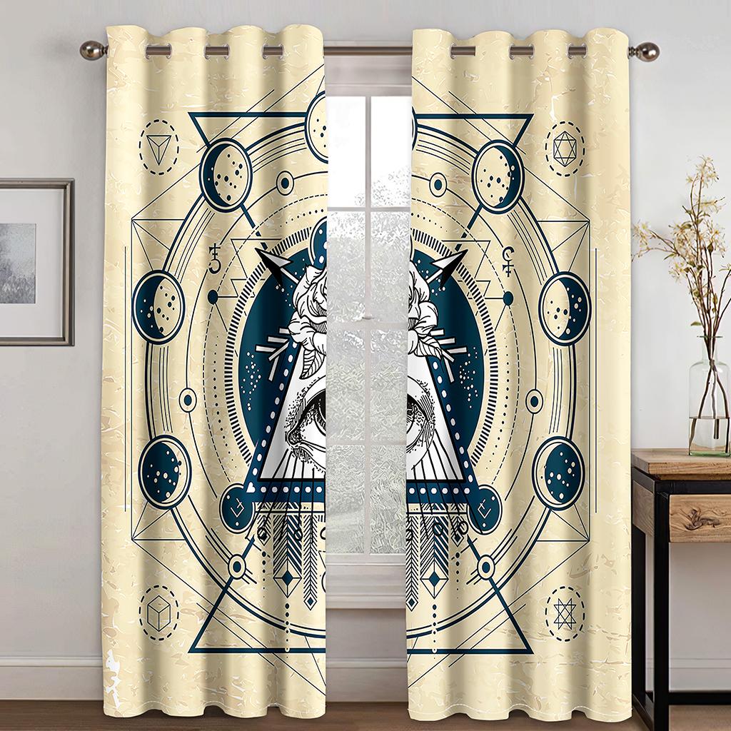 Boho Psychedelic African Women Art Black Stars Moon Panel Thin Shading Polyester Window Curtain for Bedroom Living Room Decor