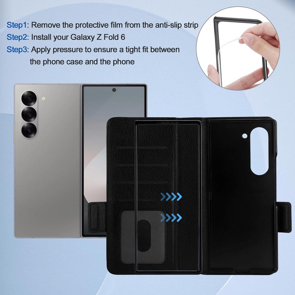 Vofolen for Samsung Galaxy Z Fold 6 Case with Card Holder & S Pen Holder, PU Leather Flip Case with Magnetic Clasp Kickstand Heavy Duty Rugged Wallet
