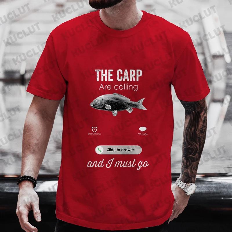 Fishing The Carp Are Calling and I Must Go Funny Vintage Men's T-Shirt New Fashion Summer Casual Harajuku Tshirt Printed Men Top