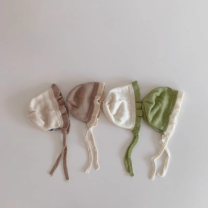 Autumn and Winter Baby Lace Wool Hat Girl Baby Toddler Sweet Bucket Hat Princess Ear Protector Knitted Hat