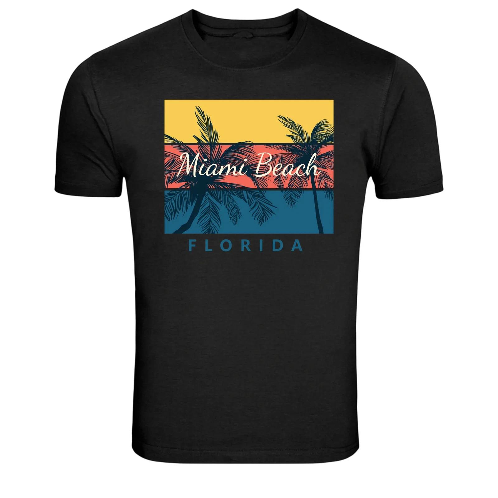 Miami Beach Florida Retro Palm Summer Graphic T-Shirt XXL
