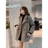 Women Medium Length Blazer Woolen Coat Loose Lapel Coat Casual Loose Long Sleeved Windbreaker British Style Tweed Trench Top Autumn Winter