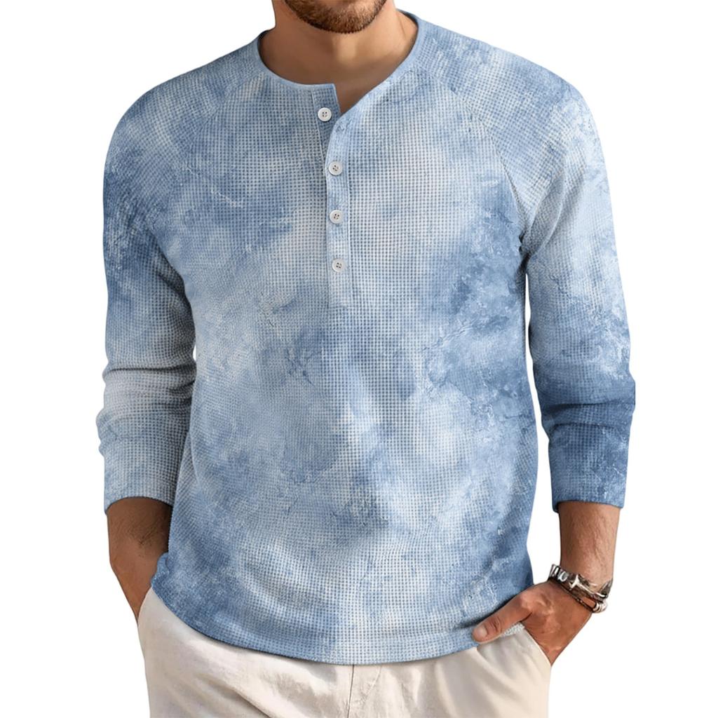 Pánský volný ležérní top s límečkem na knoflíčky a dlouhým rukávem