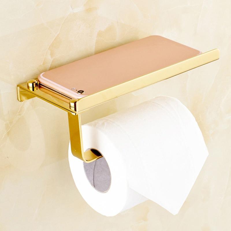 

Новый держатель для телефона из нержавеющей стали для ванной комнаты с полкой, вешалка для полотенец для ванной комнаты, держатель для рулона туалетной бумаги золотой