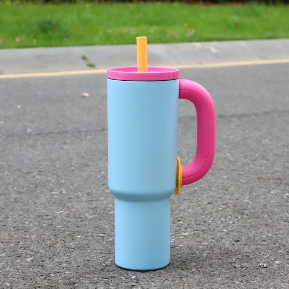 40oz 304 Stainless Steel Straw Insulated Ice Cup Large Capacity Thermal Mug Tumbler with Handle Stylish Insulated Coffee Cup