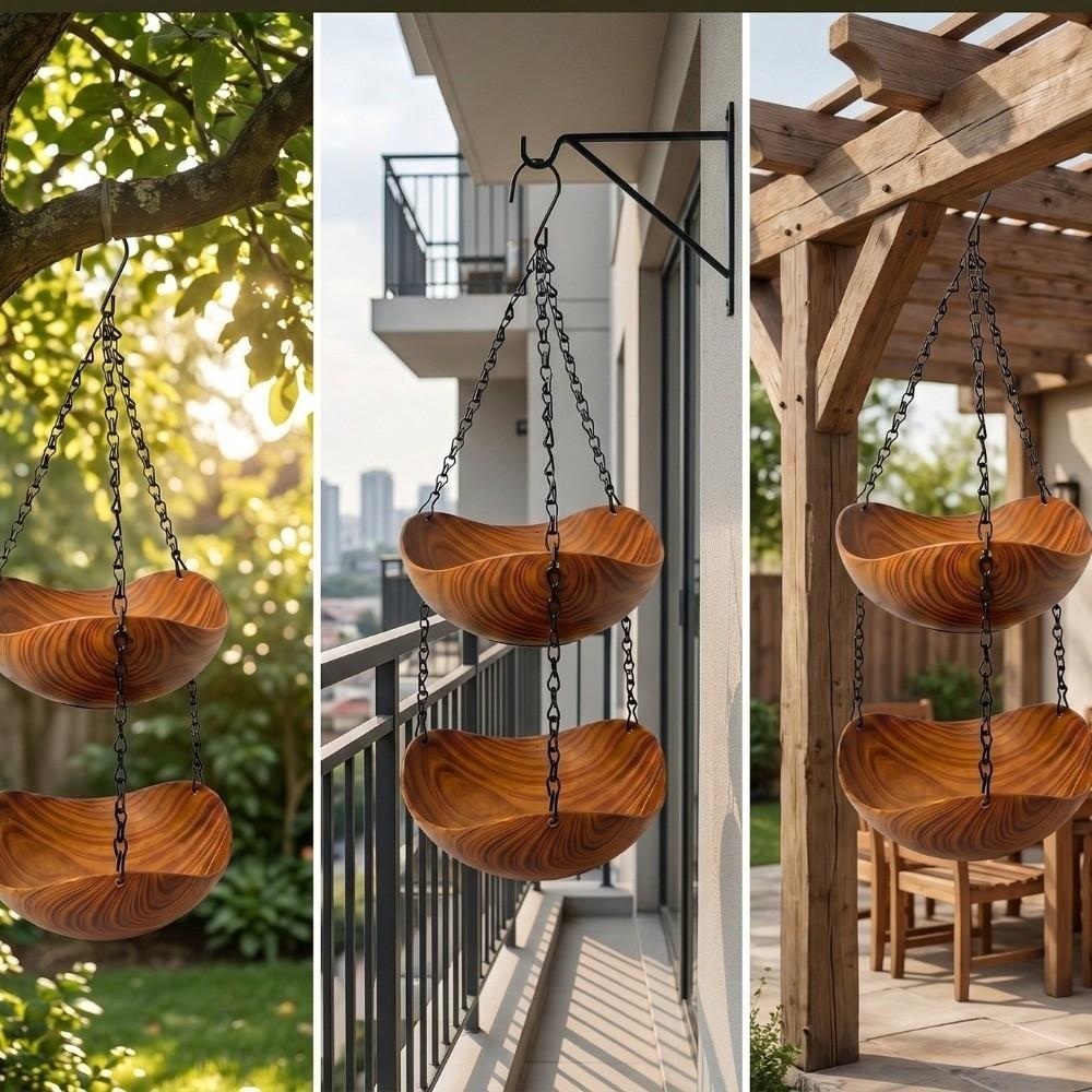 Bowl-shaped Bird Bath Bowl Double Layer Hummingbird Water Drinker Hanging Bird Feeder Garden