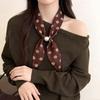 Women Scarf Imitation Pearl Buckle One-Piece Design Scarf Lightweight Chiffon Satin French Retro Black White Dot Neck Collar