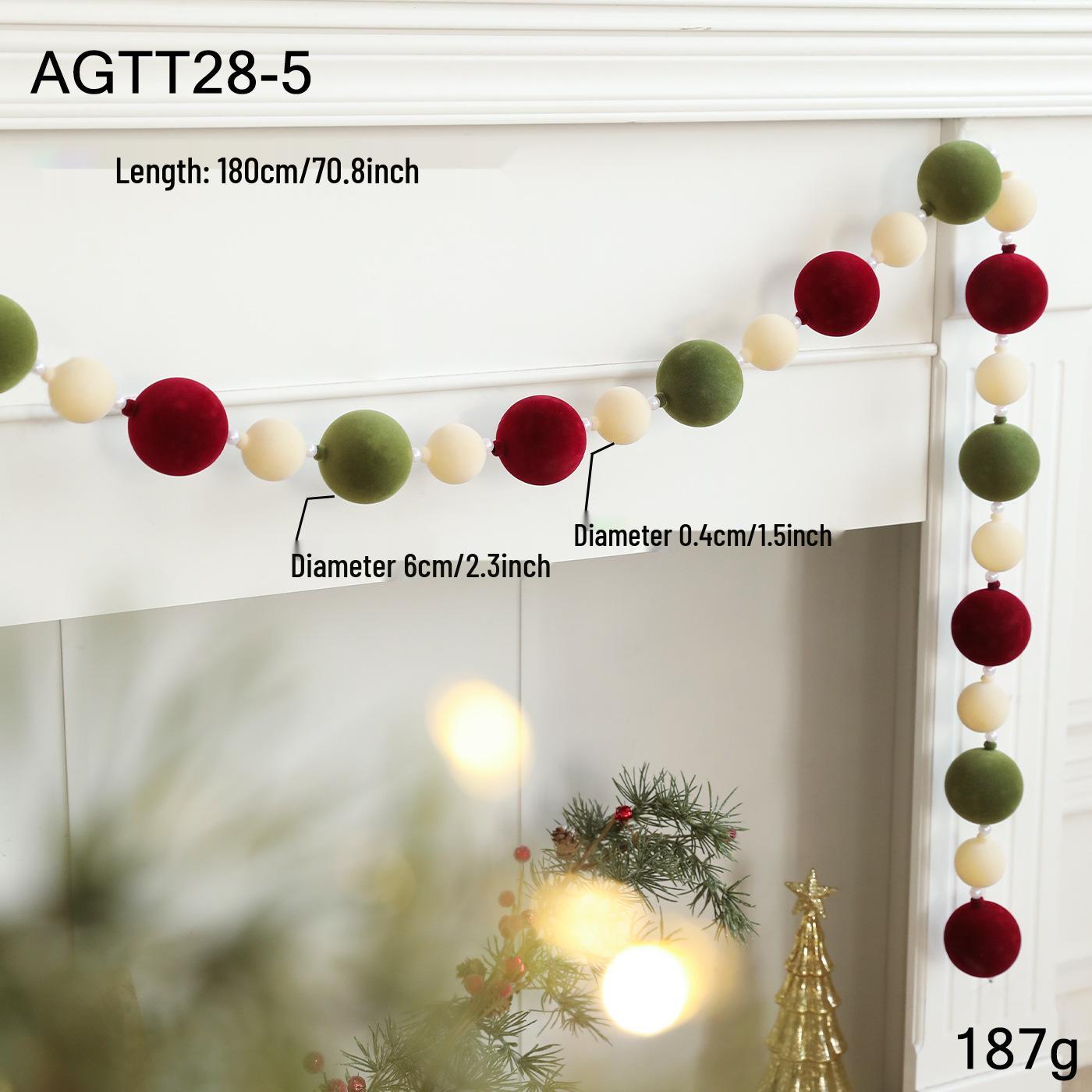 

1.8M Flocked Rattan Christmas Ball String for Wall & Door Decoration
