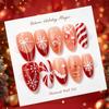 Unhas Postiças de Amêndoa para o Natal 30 Peças, Design de Árvore de Natal com Flocos de Neve Dourados, Unhas Postiças Francesas Reutilizáveis, Arte de Unhas Vestível para o Natal
