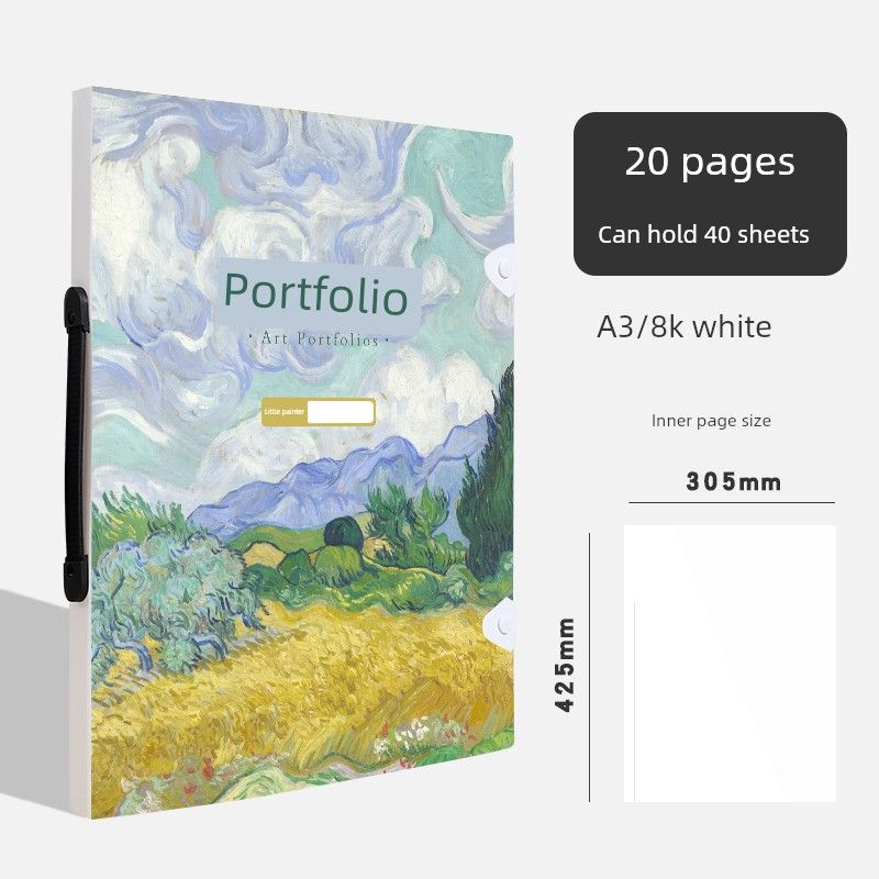 

Satchel 4K Info Booklet Album Album Poster Book A3 Award Certificate Storage Clip 8K Favorites Art A4 Folder Portable Metal Buckle A3/8K [White] 20 Pages