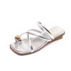 Fashion Metal Decoration Clip Toe Slippers Women Cross Band Flip Flops Soft Leather Summer Beach Shoes Woman Low Heels Sandalias Szie 43