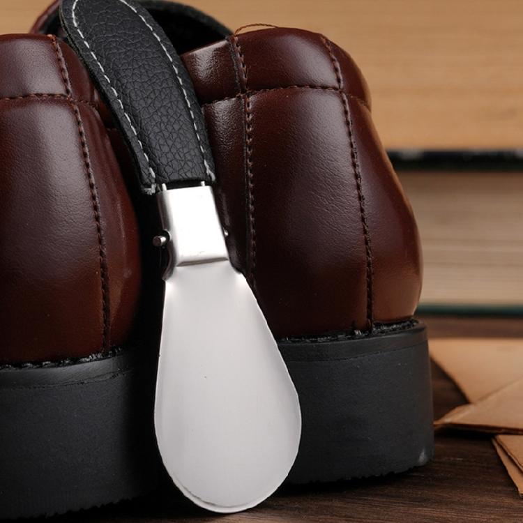 Portable Foldable Stainless Steel Shoehorn Compact Design with Faux Leather Handle For Seniors Travel And Home Use