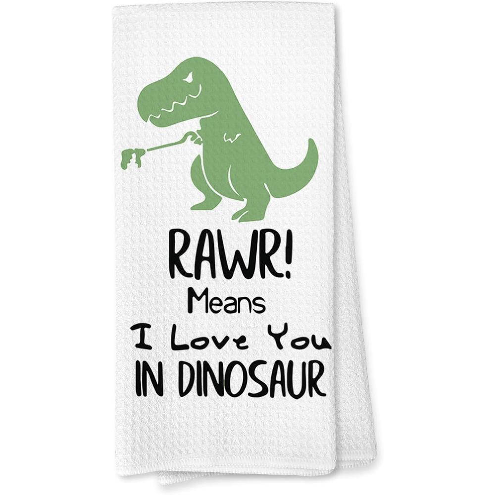 Voatok Funny Kitchen Towels, Dinosaur Bathroom Decor, Dinosaur Towel Bathroom Accessories, RAWR Means I Love You in Dinosaurs Dish Towels, Boy Gifts зелёный
