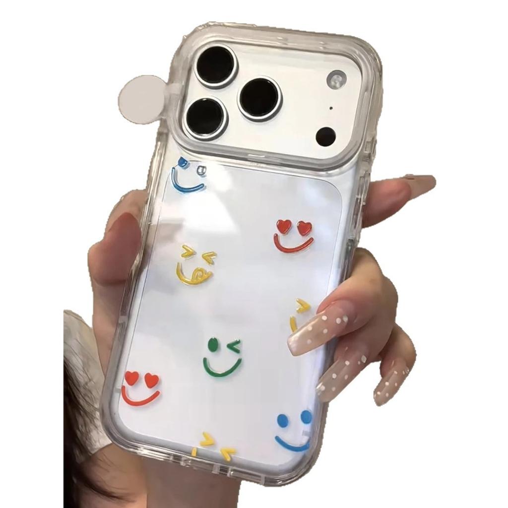 Simple and Personalized Colored Smiley Face, Suitable for Apple 17Pro/16Promax Mobile Phone Case IP15 Space Case 14 Transparent.