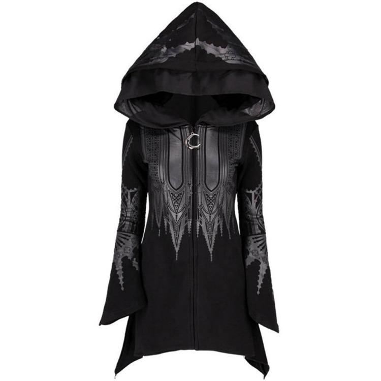 

Gothic Women Black Zip Up Oversized Hoodie Jacket Long Hooded Harajuku Sweatshirts Punk Y2K Fashion Street Style Outwear 5XL чорний