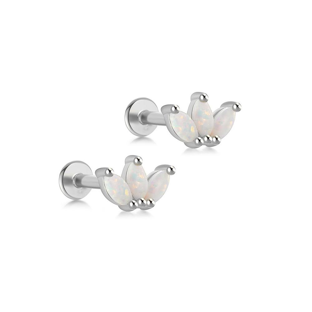 2 Pezzi Orecchino Piercing Minimalista in Acciaio Inossidabile con Opale per Donna Raffinati Piccoli Borchie a Corona Orecchino Cartilagine Gioielli per il Corpo Regalo