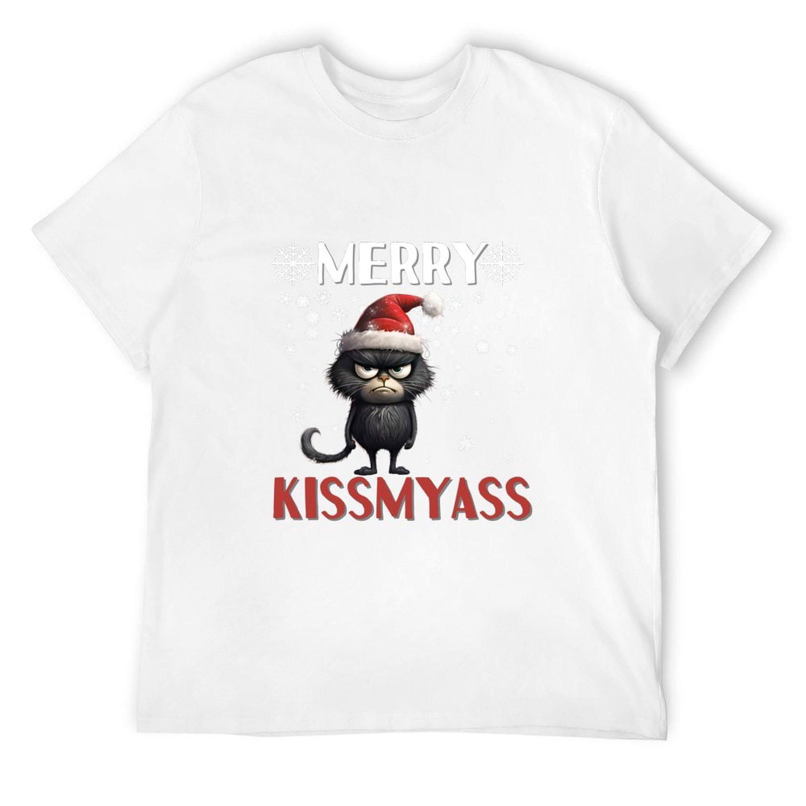 Merry Kissmyass funny cat T-Shirt man clothes blue archive mens big and tall t shirts S