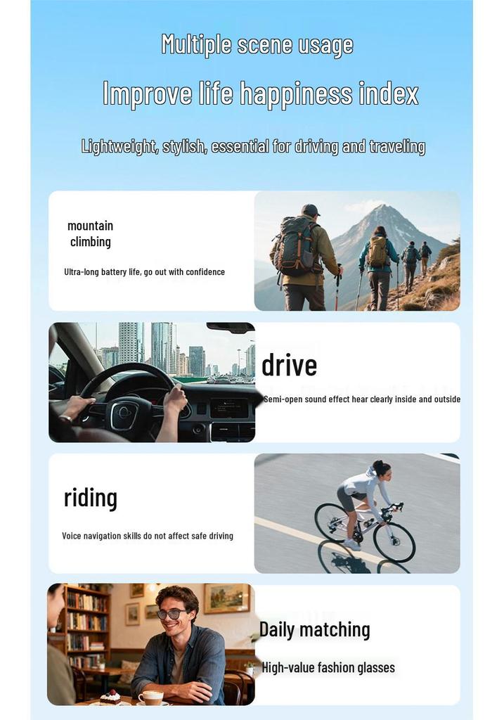 Bluetooth AI Smart Glasses with Multi-language Translation and Thin Blue Legs