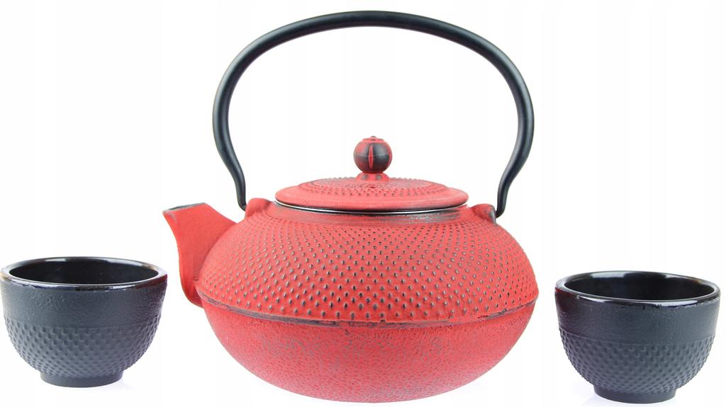 KETTLE 1.5 L CAST IRON TEAPOT STRAINER TEA INFuser SET + 2x CUPS