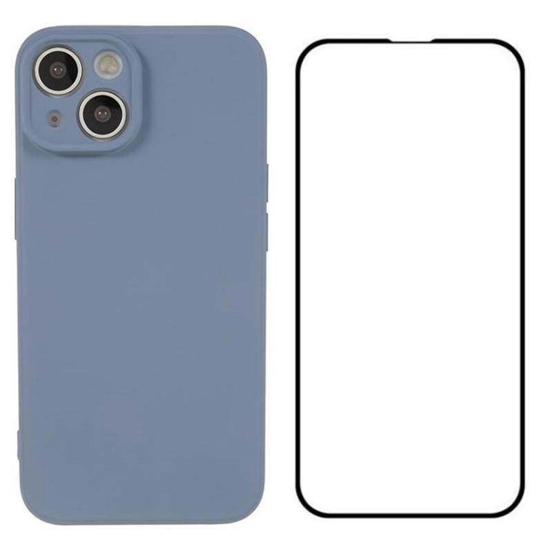 

For iPhone 14 Case Precise Cutout Lens Hole TPU Phone Cover with Screen Film Lavender Grey
