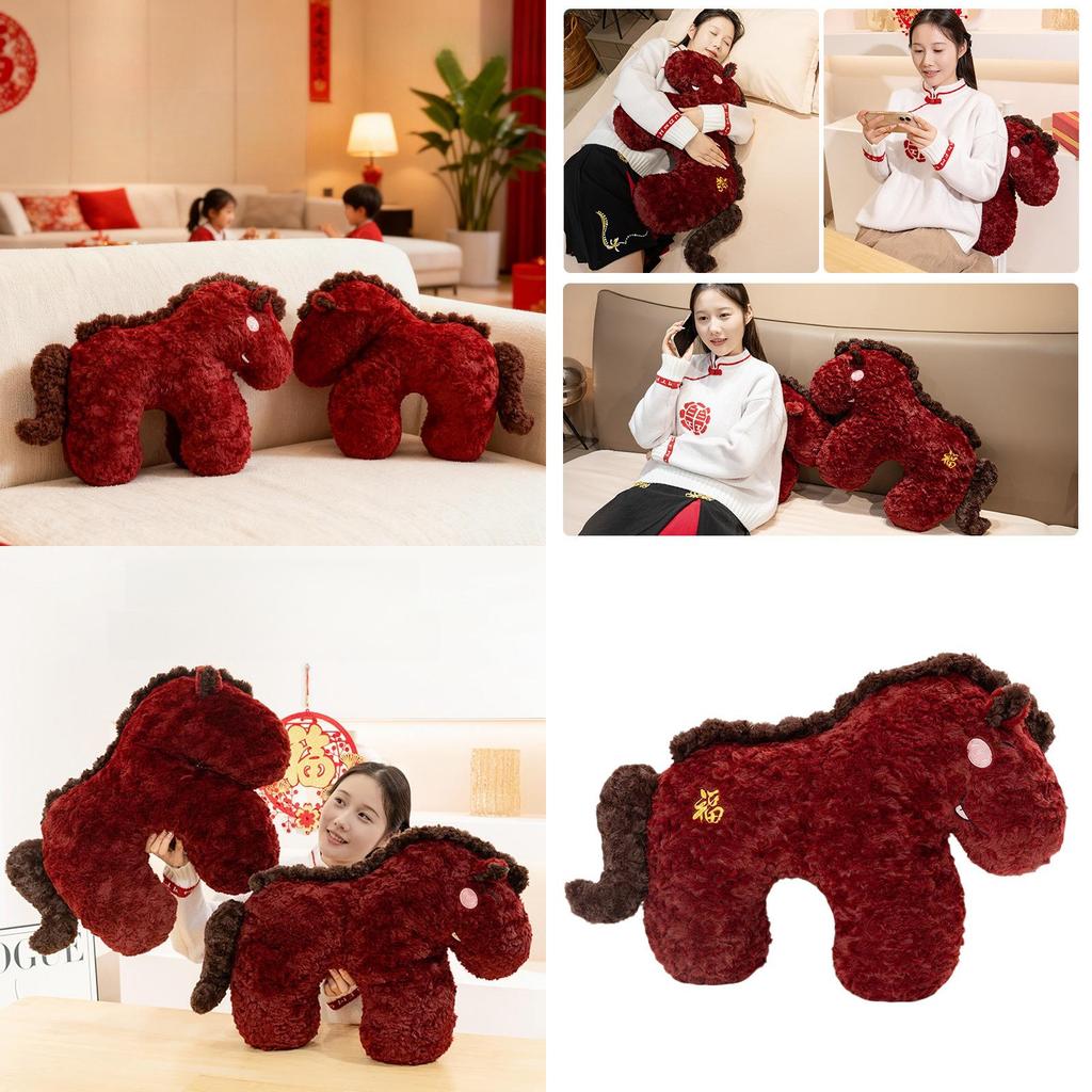 Chinese New Year Horse Plush Toy Sofa Cushion With Pp Cotton Filling For Living Room Decor