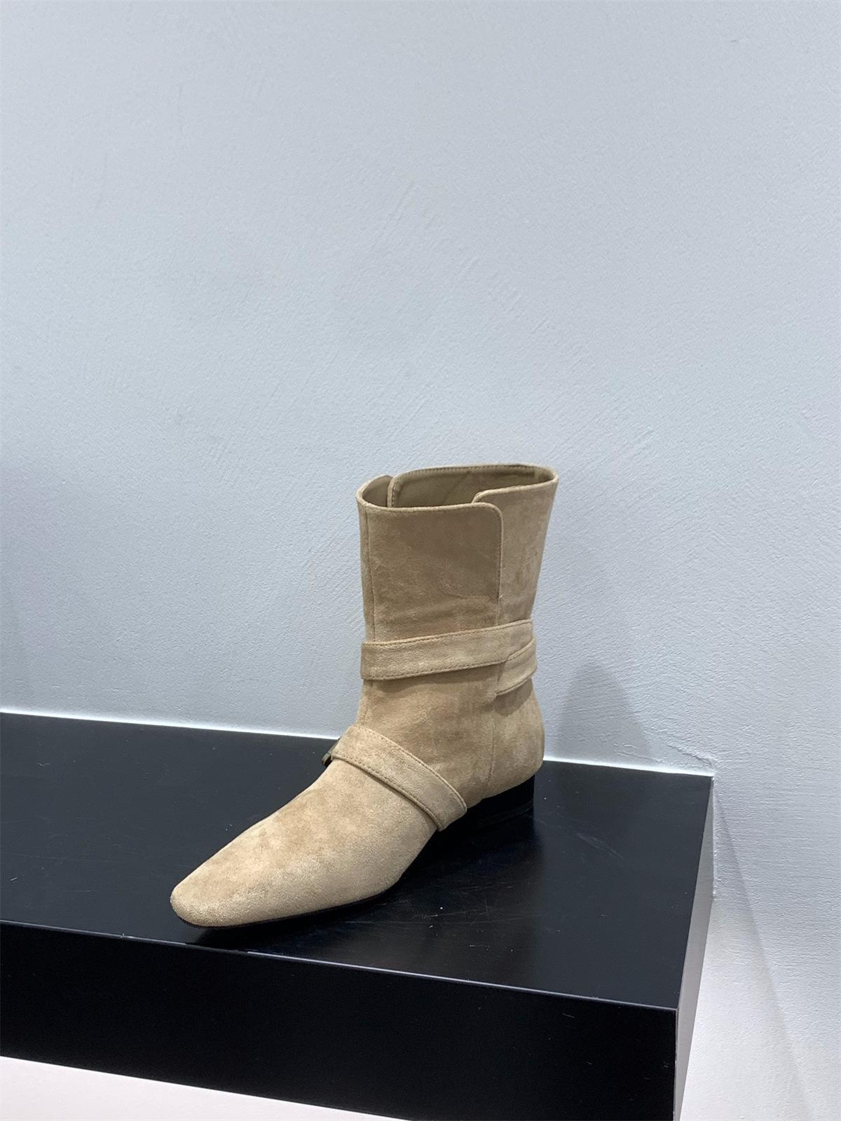 

Thick heel retro khaki suede western cowboy boots short boots women s shoes 2024 new spring and autumn single boots small naked boots 40 хакі