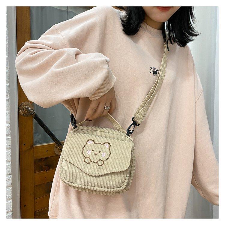 Hotest Women Canvas Zipper Bag Preppy Style Student Tote Shoulder Messenger Bag Small Corduroy Bag Satchel Travel Purse Handbag