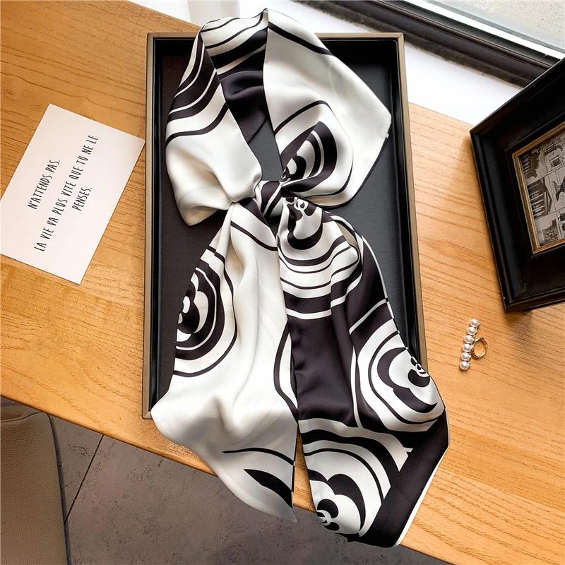 Luxury Long Silk Scarf Female Animal Horse Print Thin Narrow Scarf Bag Hair Band Ribbon Scarfs Women Neckerchief