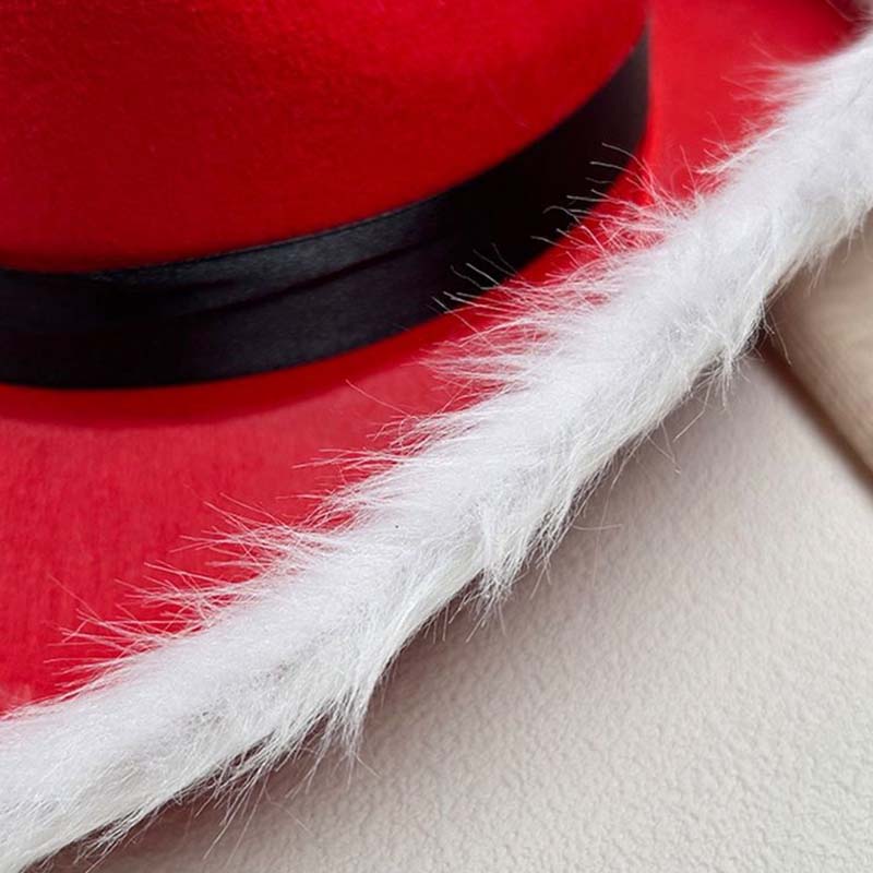 WTEMPO Christmas Red Party Hat with Windproof Rope Winter Christmas-themed Party Plush Brim Prop Hats Creative Indoor & Outdoor Activities Jazz Hats