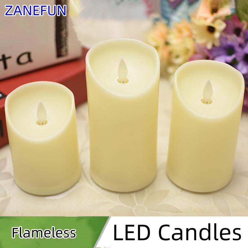3PCS Flickering Swinging Flameless LED Candles Long Lasting USB Pillar Candle Window Lamp Portable Atmosphere Lamp