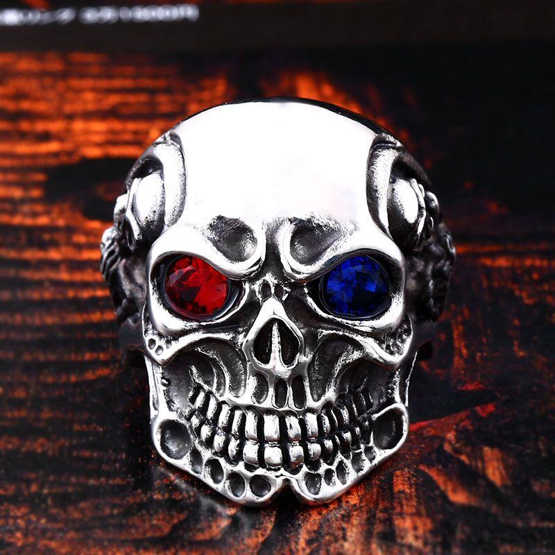 Beier new store 316L Stainless Steel ring top quality Big Tripple Skull Ring Punk Biker jewelry
