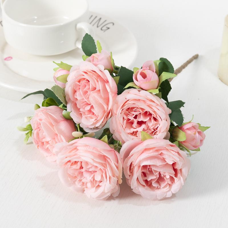 Artificial Flowers Decor 7 Heads Silk Peony Rose Hydrangea Bouquet Home Christmas Party Decorations Wedding Bride Fake Flowers