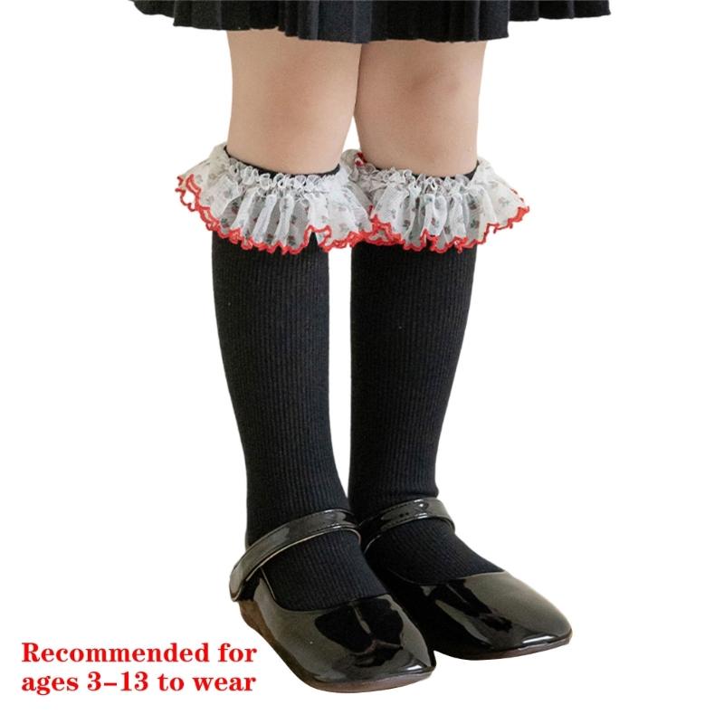 Lace Ruffle Socks Calf Socks for Teen Girls 3-13 Year Long Leg Warmer Knee Stockings Fashion Children Socks