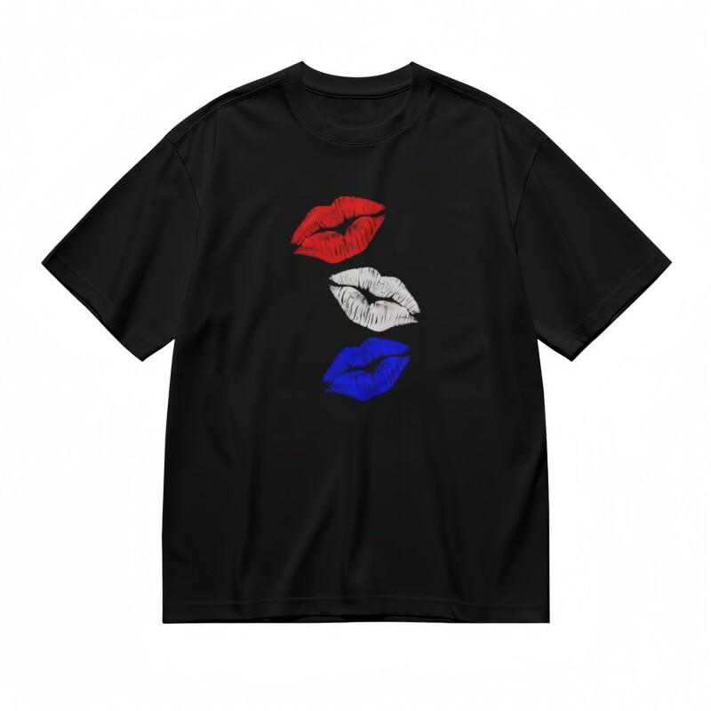 

Women s Fashion Classic T-Shirt Abstract Lip Marks Color Block Design Tee 4XL