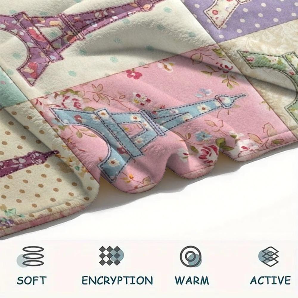 Paris Eiffel Tower Print Flannel Blanket, High Quality Comfortable for All Seasons, Home Decor, Warmth and Comfort, Perfect for Christmas Gifts91