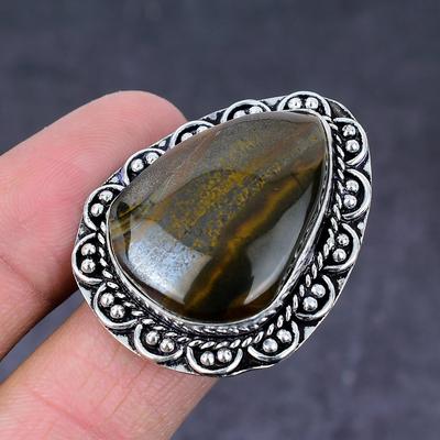 Natural Tiger Eye Gemstone Handmade 925 Sterling Silver Ring Size 10 y7M01