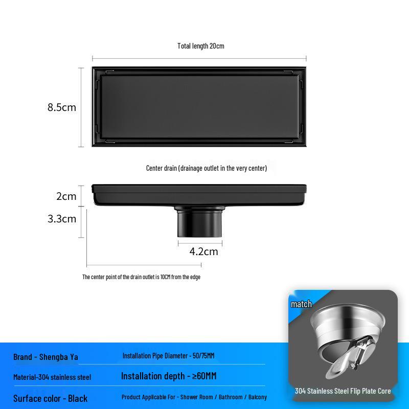 Bright Light 304 Stainless Steel Invisible Floor Drain - Odor-Resistant for Hotel Showers
