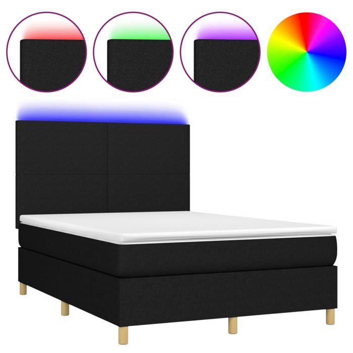 Exclusive House - Bed Slatted Base and Mattress and LED Black 140x200 Cm Fabric