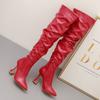 Modă Modă Piele moale plisată Toamnă Iarnă Femei Cizme peste genunchi Elegante Vârf ascuțit Tocuri înalte Roșu Cizme peste genunchi Pantofi