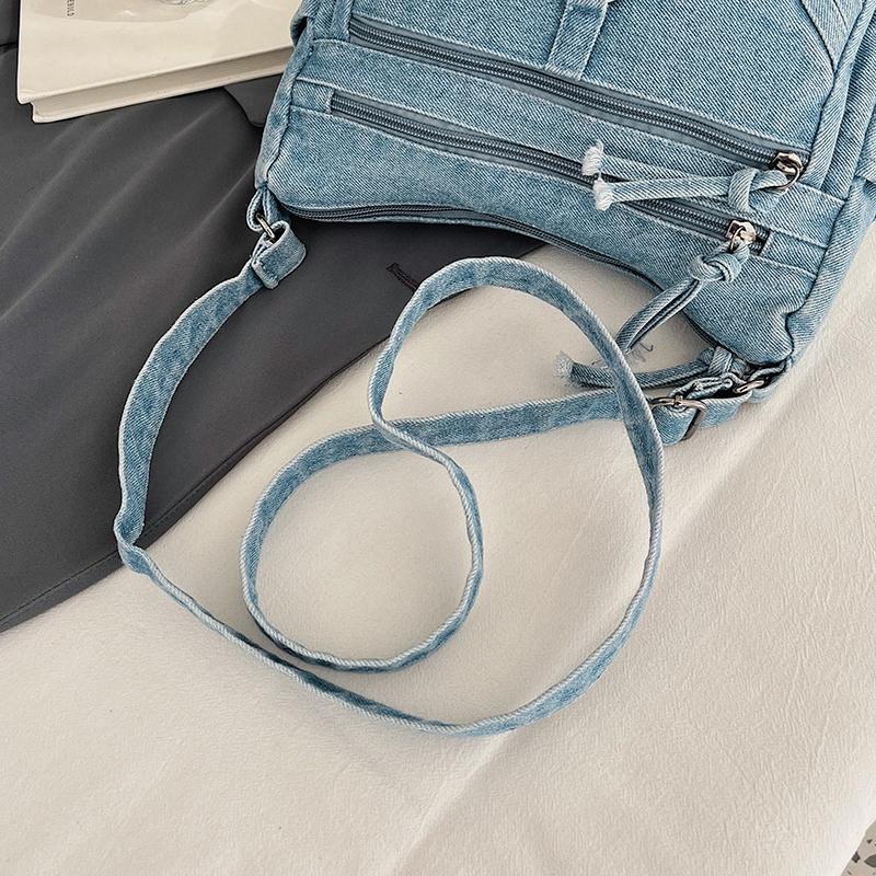 Vintage Denim Crossbody Bag Women's Multi-Pocket Single Shoulder Small Square Bag