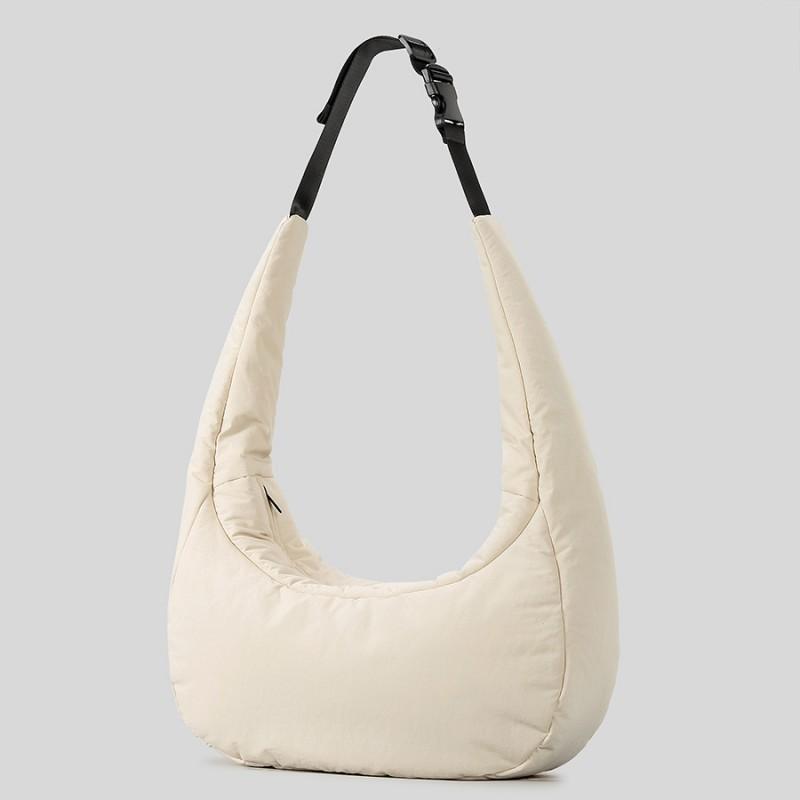 Womens Quilted Nylon Moon Shape Crossbody Bag Large Capacity Soft Shoulder Daily Use Winter