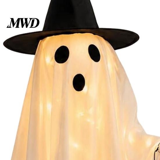 Design Unique de Chien Fantôme Décoration d'Halloween pour Chien avec Guirlande Lumineuse LED, Chiot Lumineux Effrayant en Tissu Translucide pour l'Extérieur de la Maison, Jardin, Fête