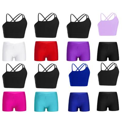 Asymmetrische crop top met bandjes en shorts voor kinderen voor gymnastiektraining