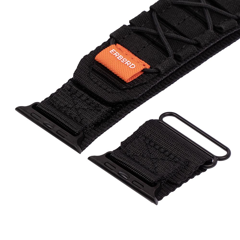 ERBORD Runner Nylon Strap for Apple Watch 1/2/3/4/5/6/7/8/9/10/11/SE Ultra 1/2/3 42/44/45/46/49mm, Black